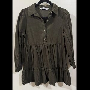 Zara Olive Corduroy Babydoll Dress